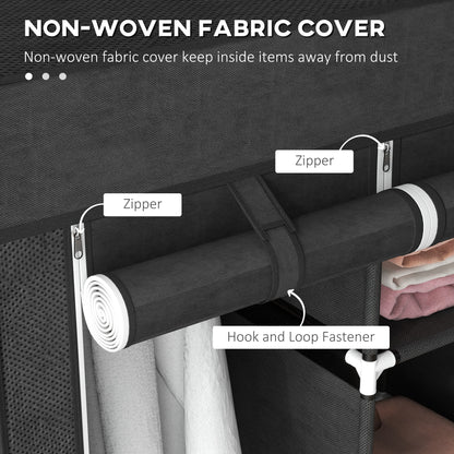 Portable Fabric Wardrobe with 5 Shelves and 3 Fabric Drawers, Black