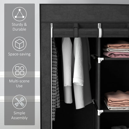 Portable Fabric Wardrobe with 5 Shelves and 3 Fabric Drawers, Black