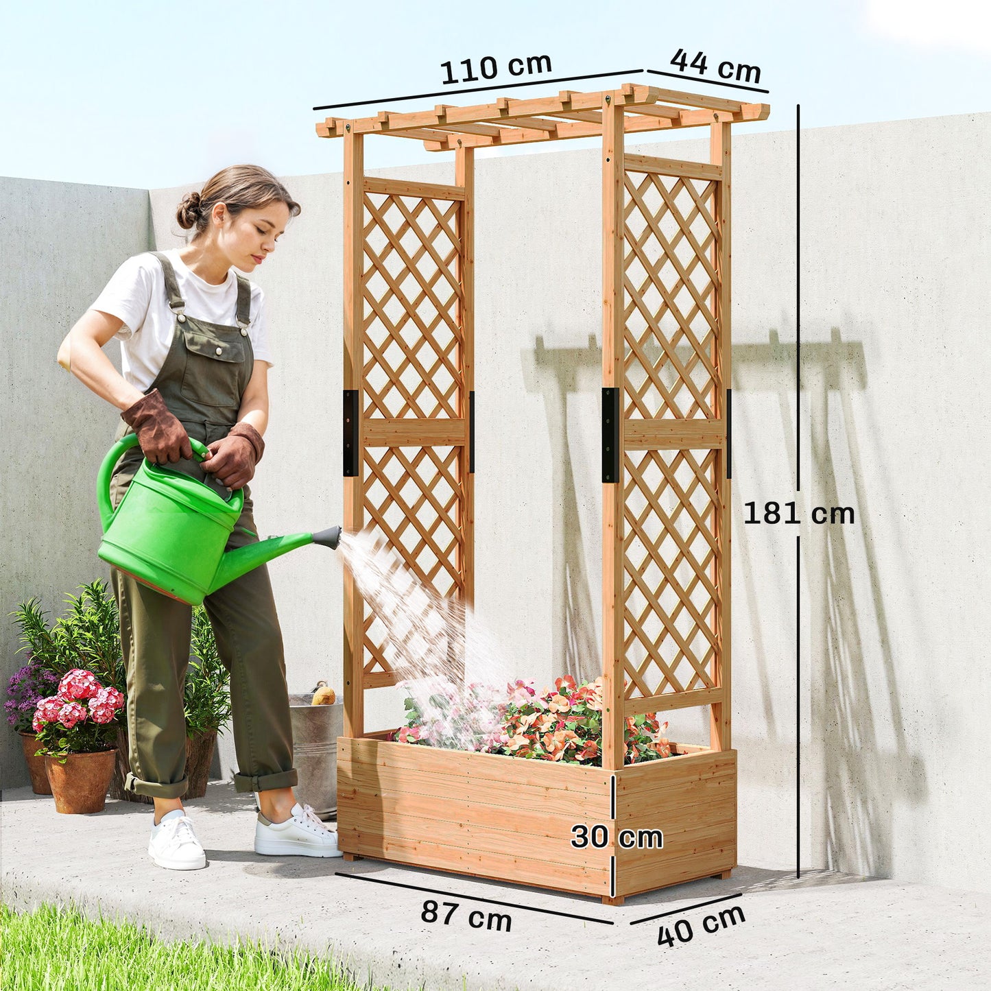 Raised Bed for Garden with Trellis, 110 x 44 x 181 cm, Natural