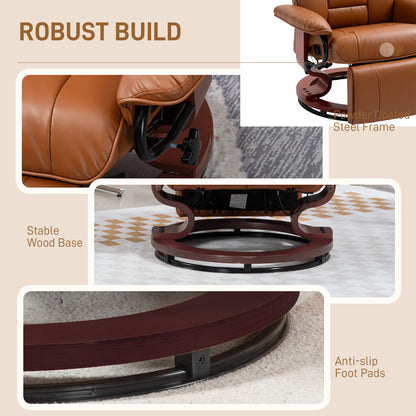 PU Leather Reclining Armchair with Footrest for Living Room, Brown