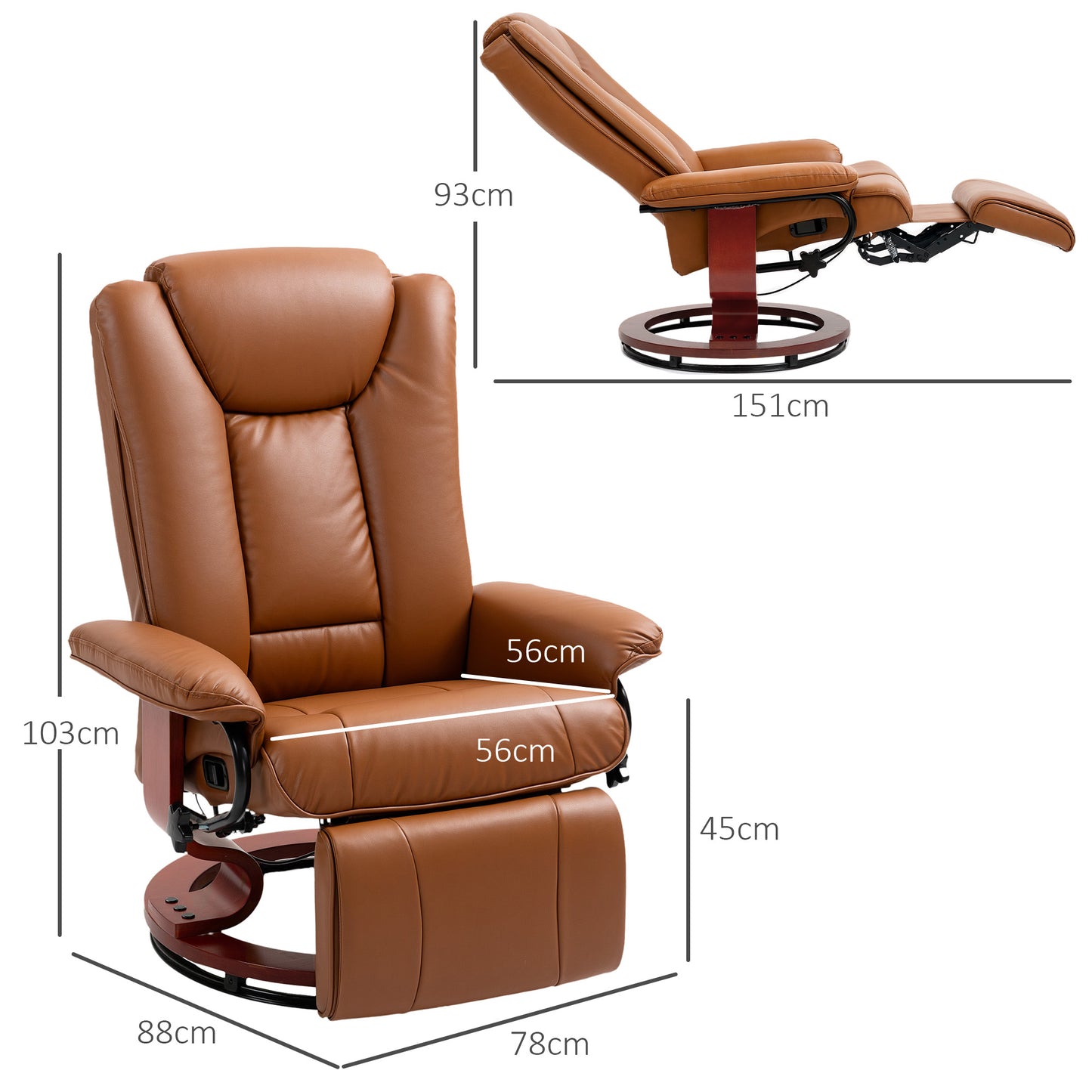 PU Leather Reclining Armchair with Footrest for Living Room, Brown