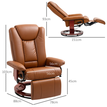 PU Leather Reclining Armchair with Footrest for Living Room, Brown