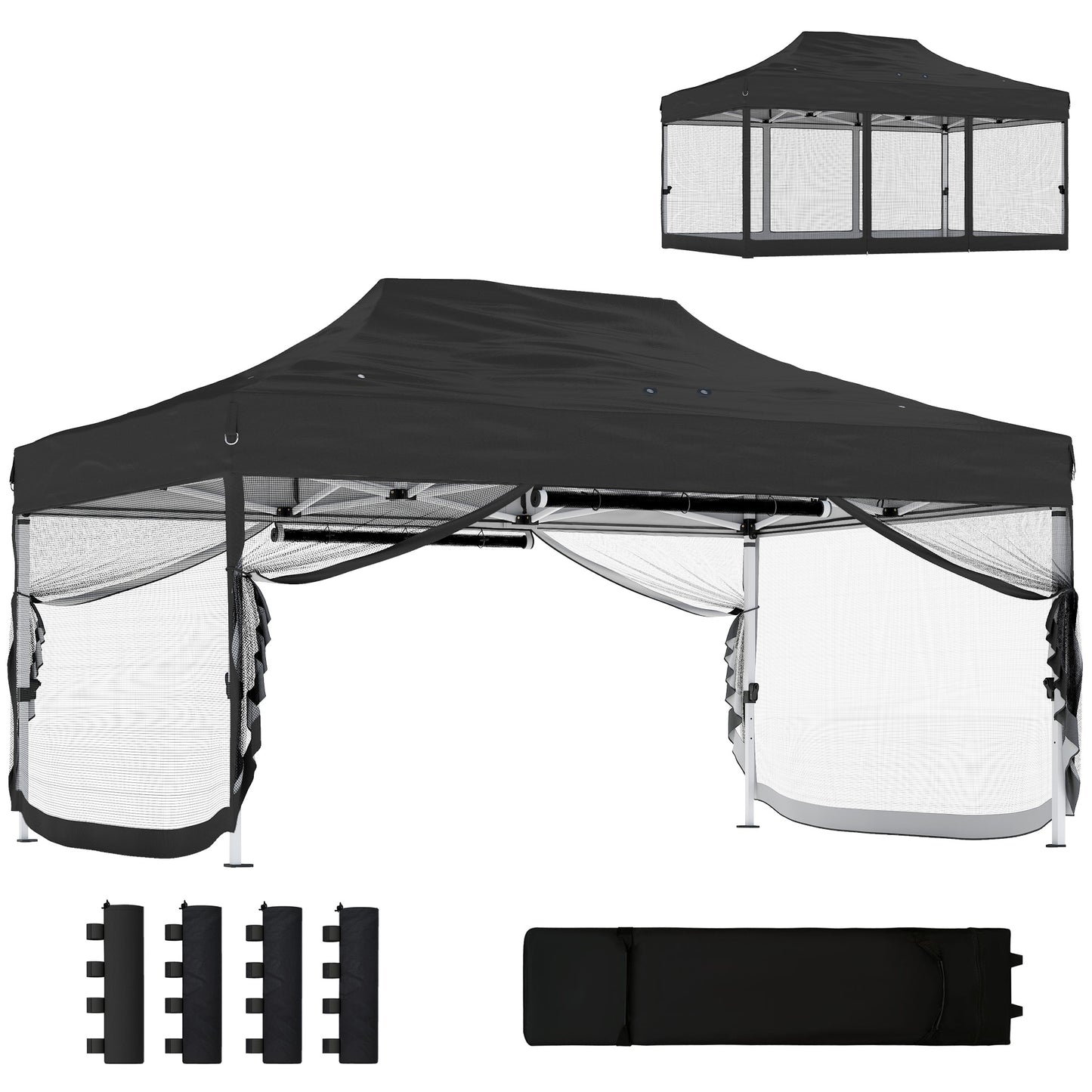 3 x 4.5 m Pop Up Gazebo with Mesh, Heavy Duty Party Tent Marquee