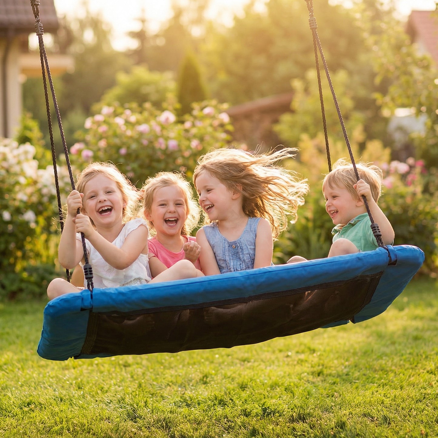 Nest Swing with Adjustable Ropes for Kids, Blue