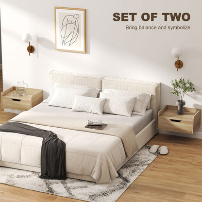 Floating Nightstands Set of 2, Nightstand with Drawer, Natural Wood
