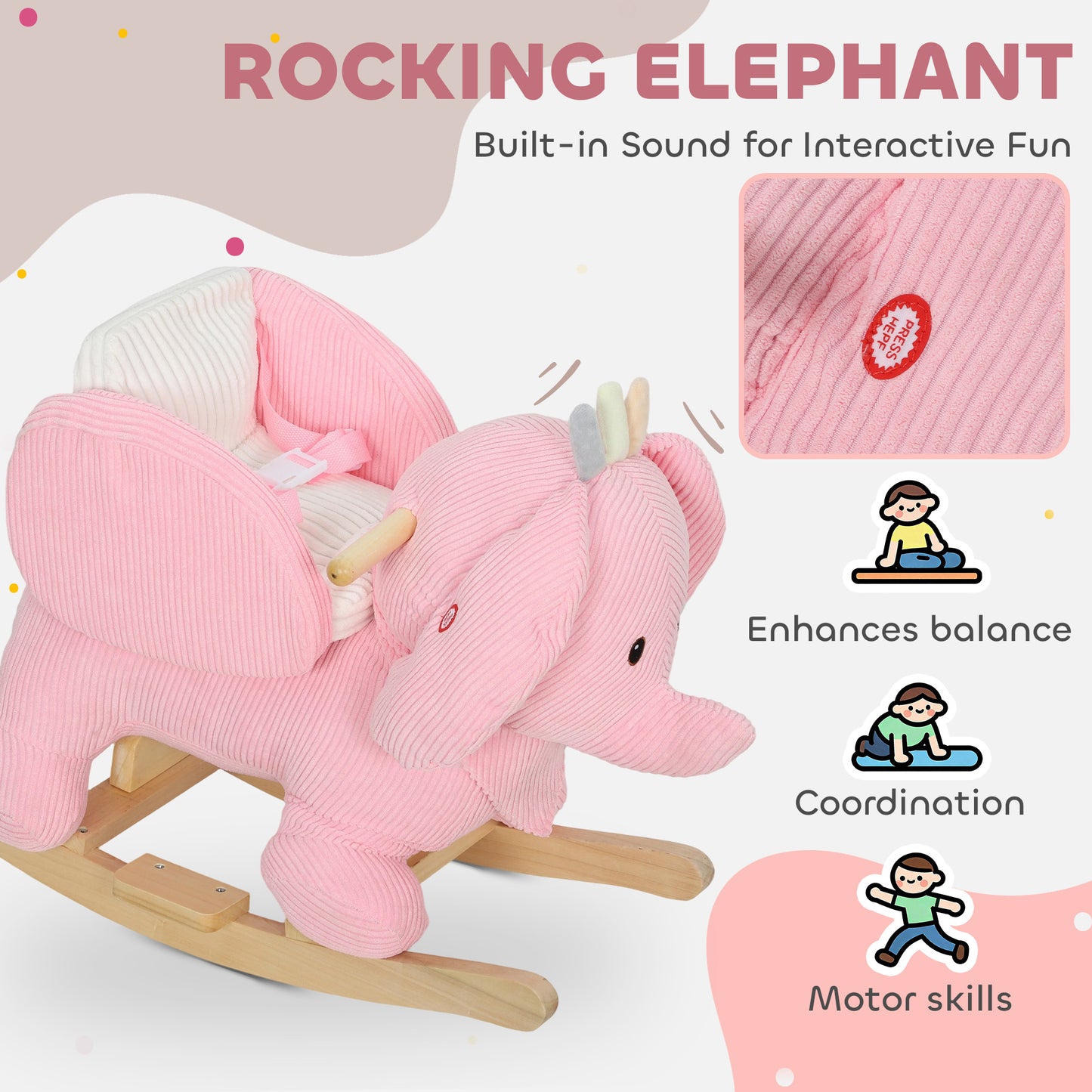 Kids Rocking Horse, Baby Ride on Rocker with Safety Belt, Pink