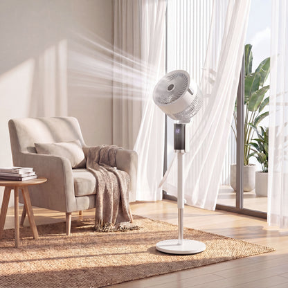 20 dB Silent Standing Fan for Bedroom, 44" Pedestal Fan with 55° Oscillating, 90° Vertical Tilt, 8 Speeds, LED Light, Remote Control, 12H Timer, Adjustable Height, White