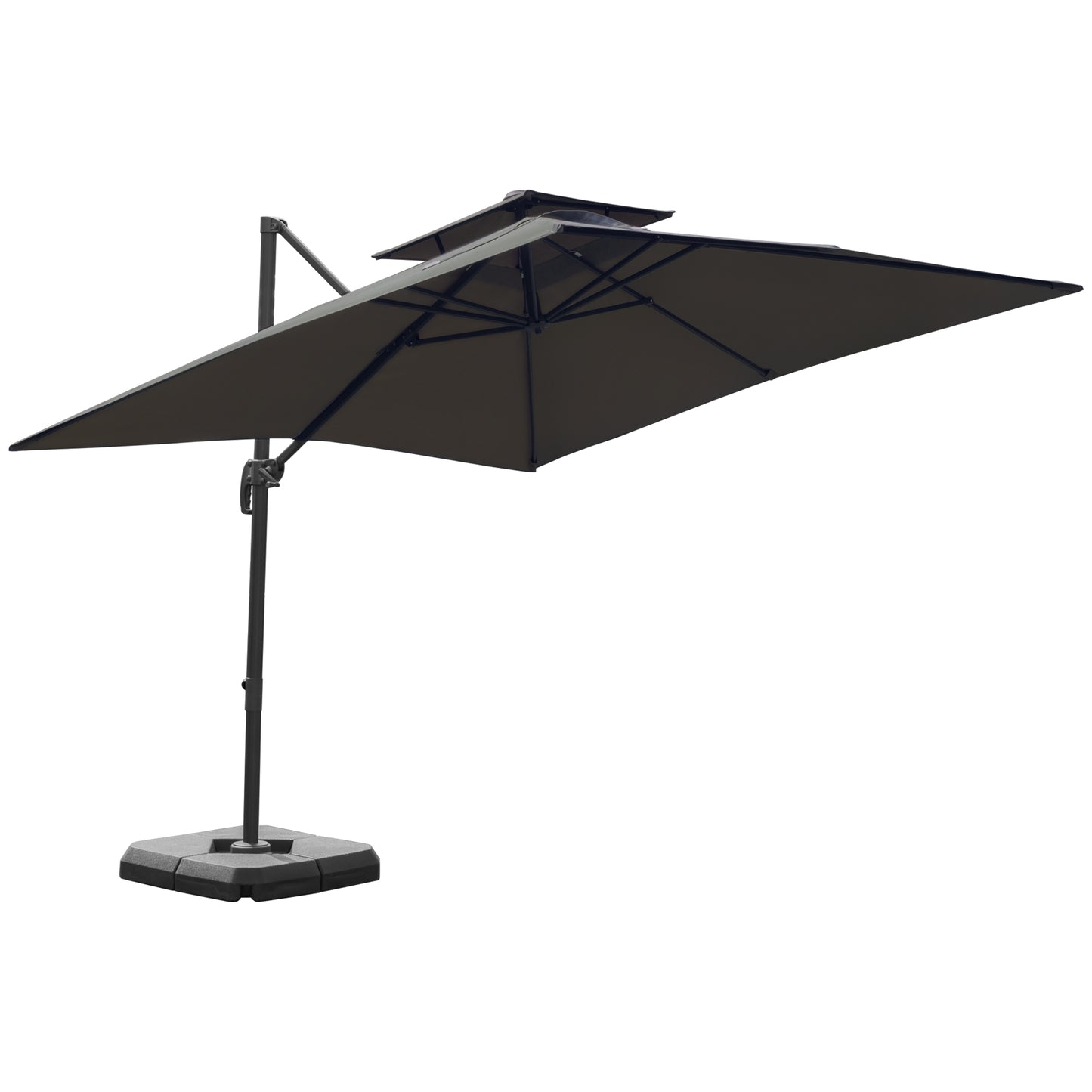 3 x 3(m) Garden Cantilever Roma Parasol with Crank and Tilt, Square Overhanging Patio Umbrella with 360√Ç¬∞ Rotation, Sun Shade Canopy with Base