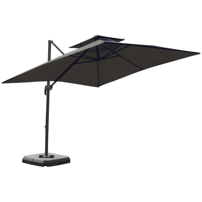 3 x 3(m) Garden Cantilever Roma Parasol with Crank and Tilt, Square Overhanging Patio Umbrella with 360√Ç¬∞ Rotation, Sun Shade Canopy with Base