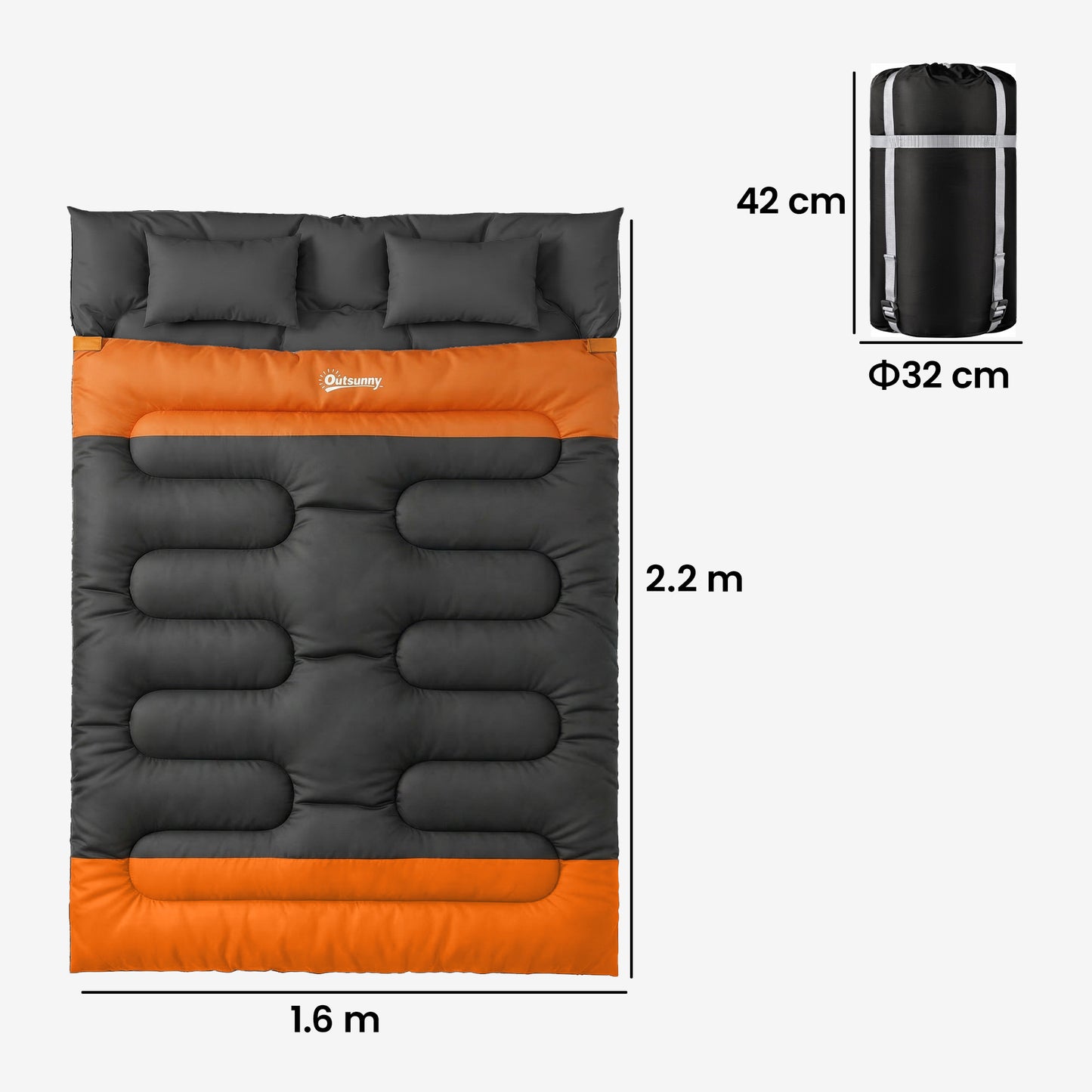 Double Sleeping Bag with 2 Pillows, 220 x 160cm Sleeping Bag