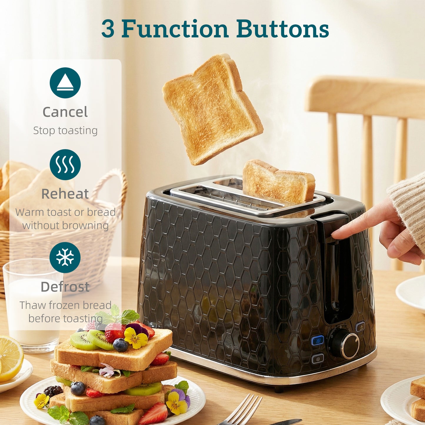 Kettle and Toaster Set with Limescale Filter, Crumb Tray, Black