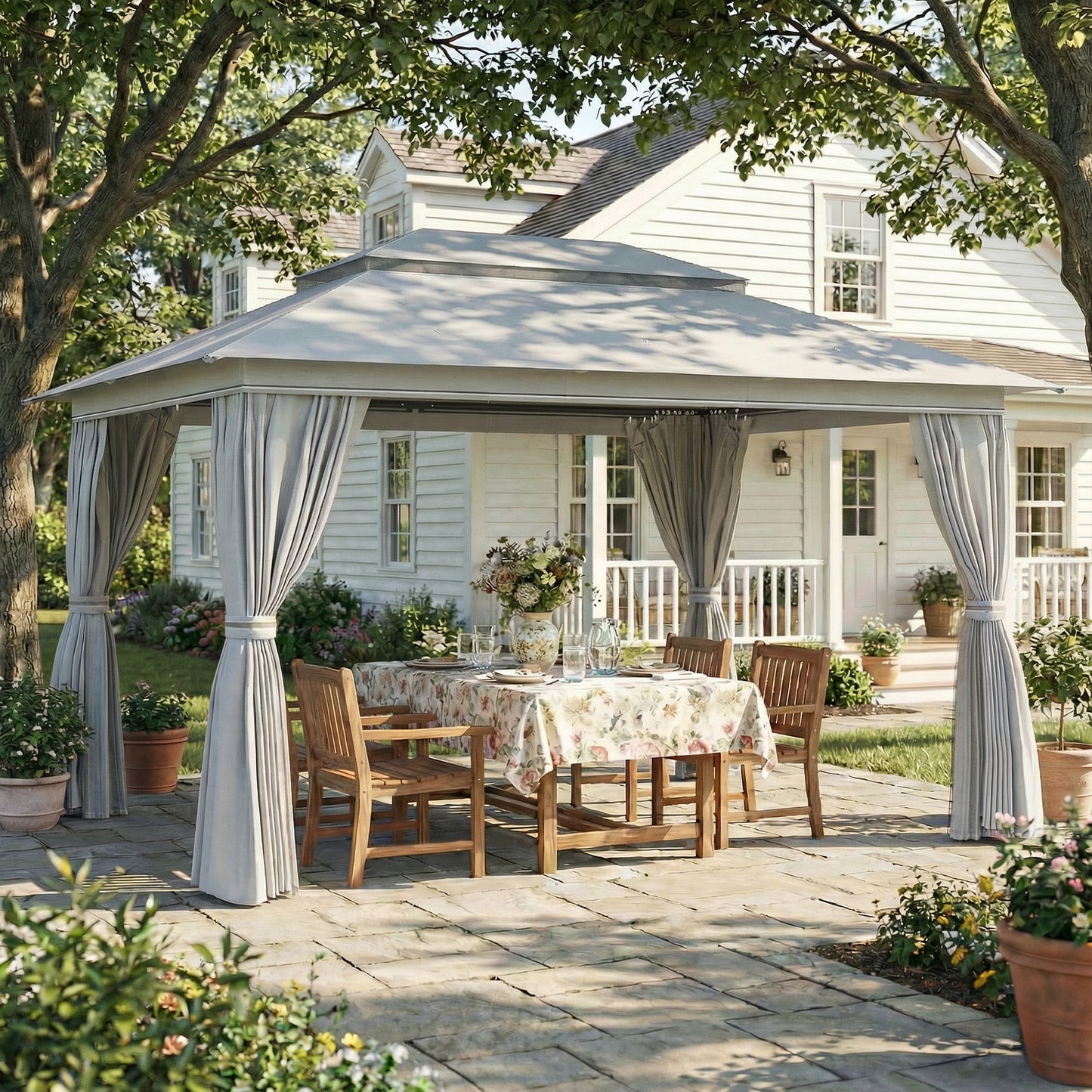 3 x 4 m Outdoor Garden Gazebo with UPF50+ Double Roof, Dark Grey