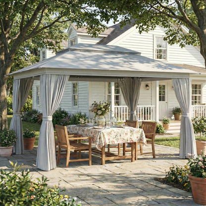 3 x 4 m Outdoor Garden Gazebo with UPF50+ Double Roof, Dark Grey