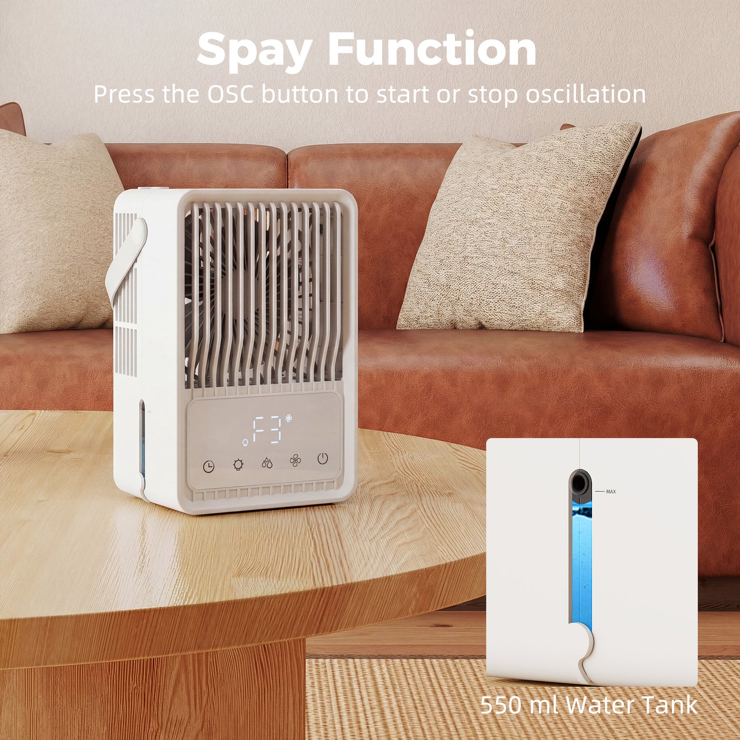 4-in-1 Mini Air Cooler with 7 Colour RGB Light, Cooling Fan, White