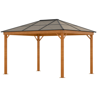 Hardtop Gazebo Polycarbonate Canopy with Nettings and Sidewalls Khaki