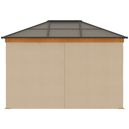 Hardtop Gazebo Polycarbonate Canopy with Nettings and Sidewalls Khaki