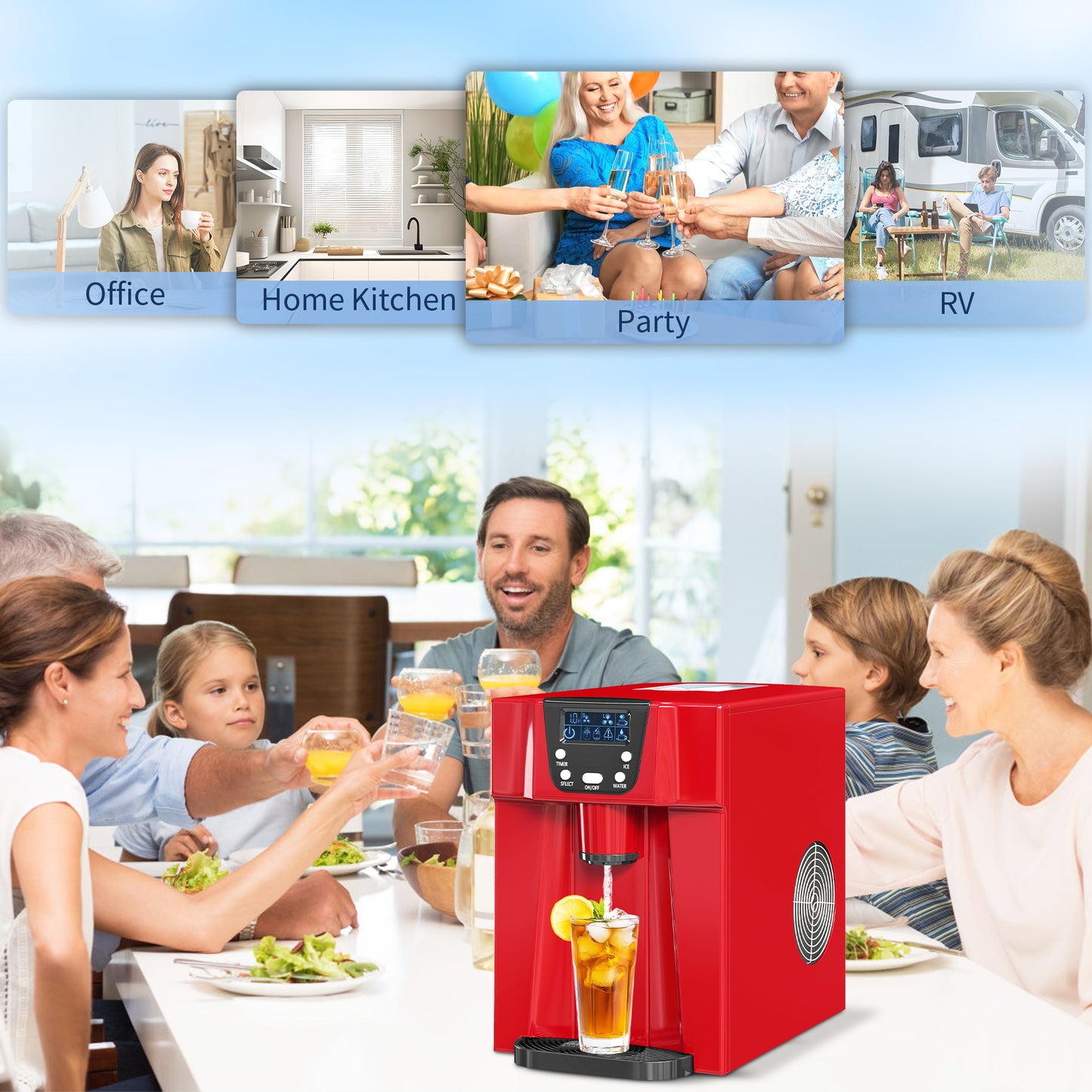 Ice Maker Machine and Water Dispenser 9 Ice Cubes Ready in 6-10 Mins