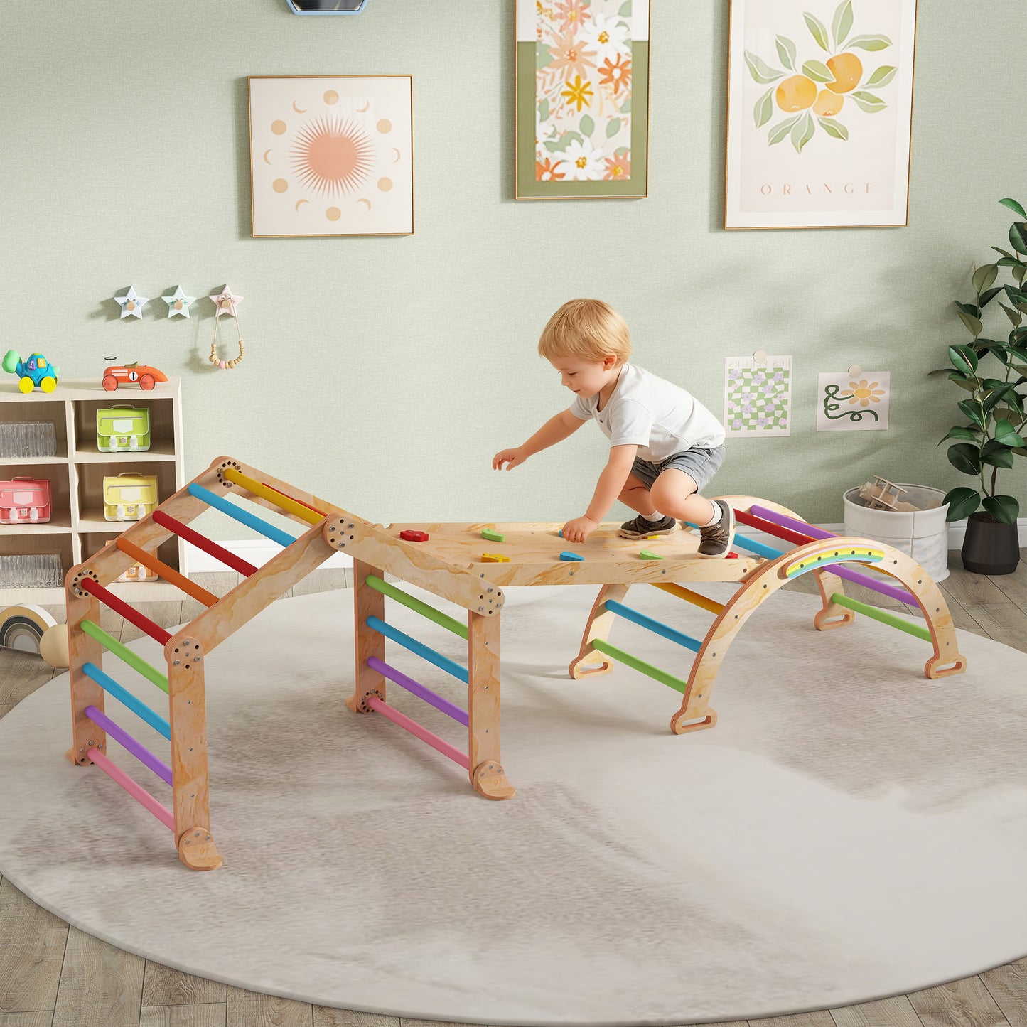 9 in 1 Climbing Frame with Ramp, Slide, Arch, Ladder, Blackboard