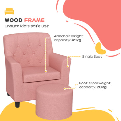 Kids Sofa Set with Footrest for Playroom Bedroom, Pink