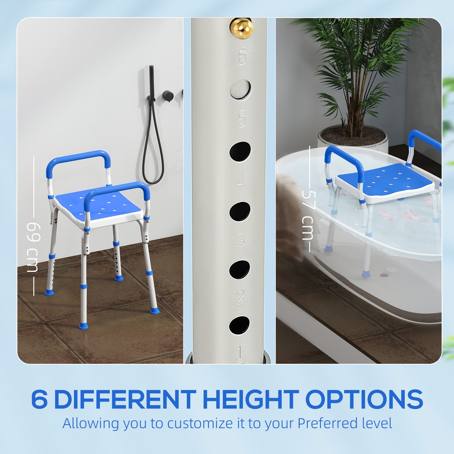Rust-Free Aluminium Bath Chair with Adjustable Height, Dark Blue
