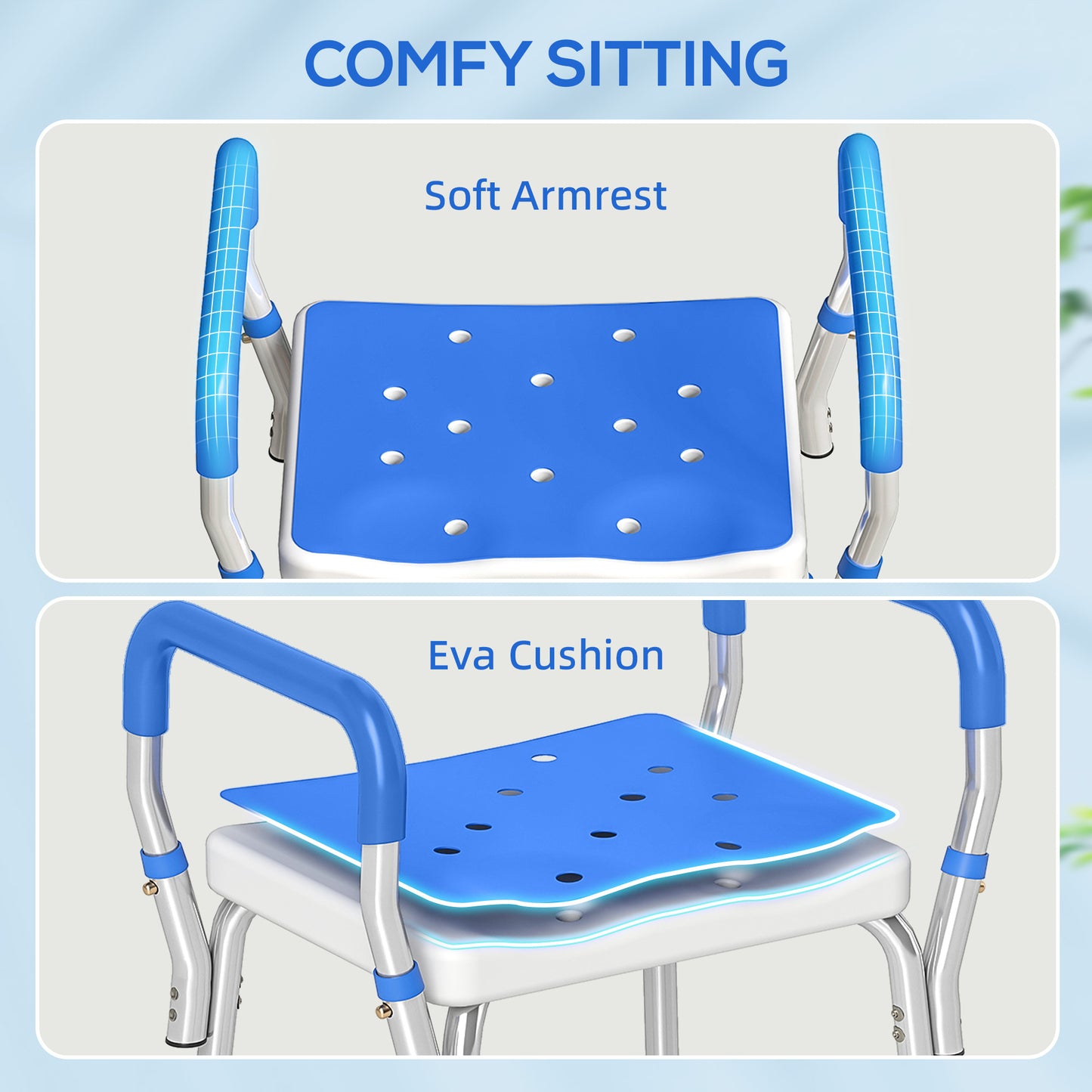 Rust-Free Aluminium Bath Chair with Adjustable Height, Dark Blue