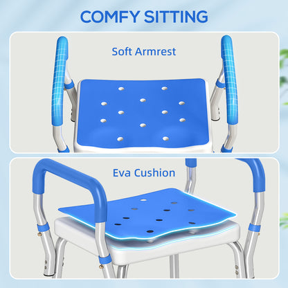 Rust-Free Aluminium Bath Chair with Adjustable Height, Dark Blue