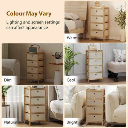 Chest of Drawers, 4 Drawers Dresser with Bamboo Frame, Cream White