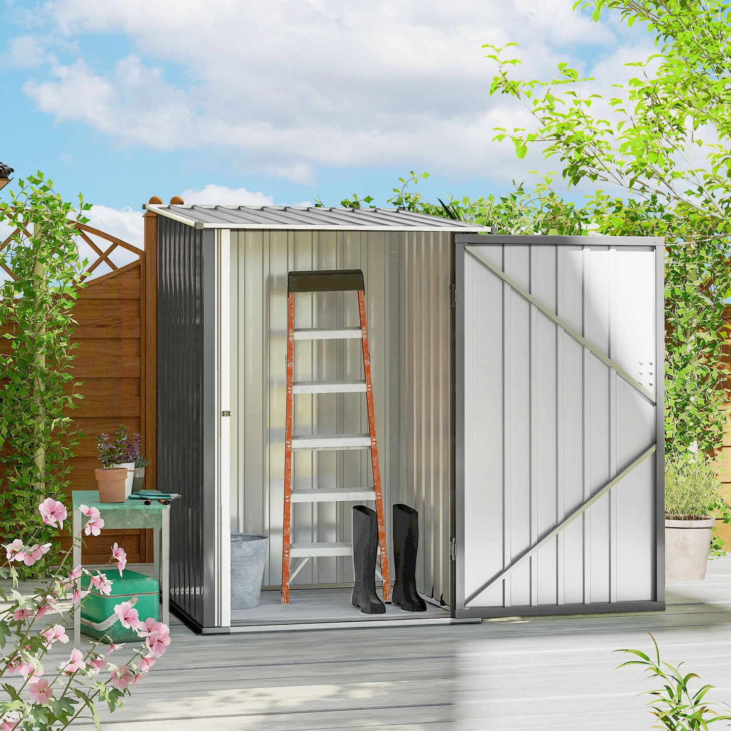 3.3ft x 3.4ft Outdoor Storage Shed Steel Garden Shed w/ Lockable Door