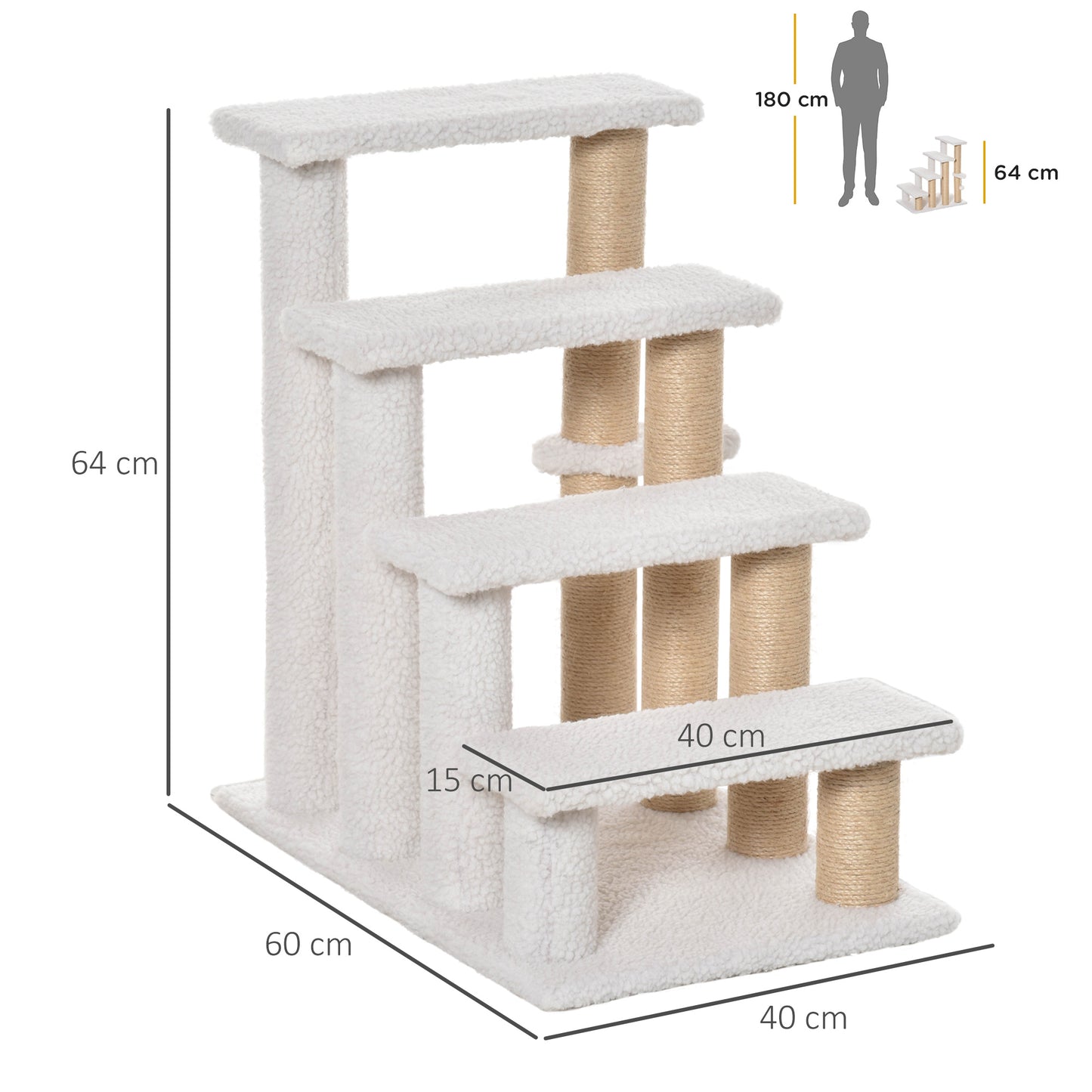Pet Stair with 4-step Climb Ladder, Scratching Posts, White