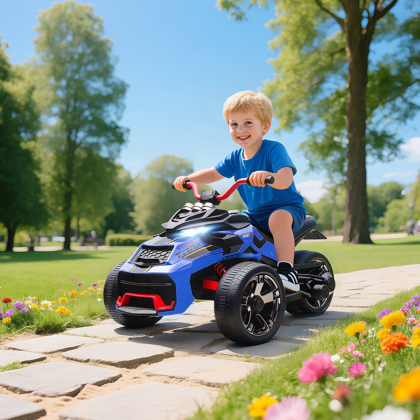 12V Kids Electric Ride On Car, Battery Powered Ride On ATV, Blue