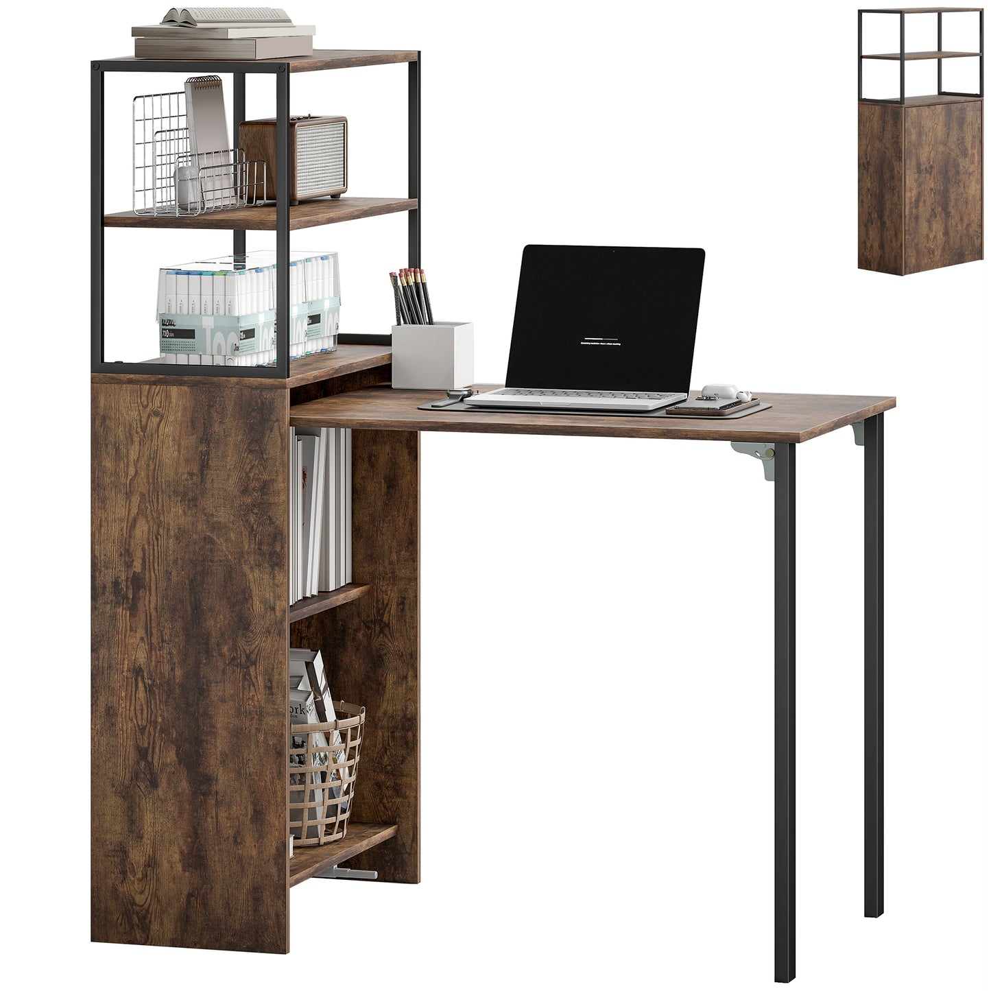 Foldable Computer Desk, Office Desk for Small Spaces, Rustic Brown