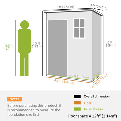 5' x 3' Garden Shed w/ Floor, Lockable Door, Window and Vent Black
