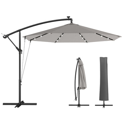 3 m Cantilever Parasol Solar LED Lights, Light Grey