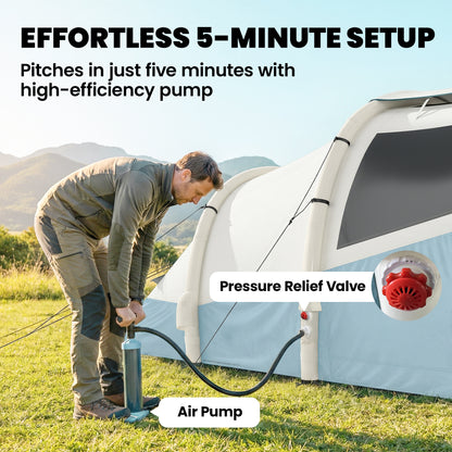 Inflatable Camping Tent w/ Air Pump, 2-3 Person Blow Up Tent, Blue