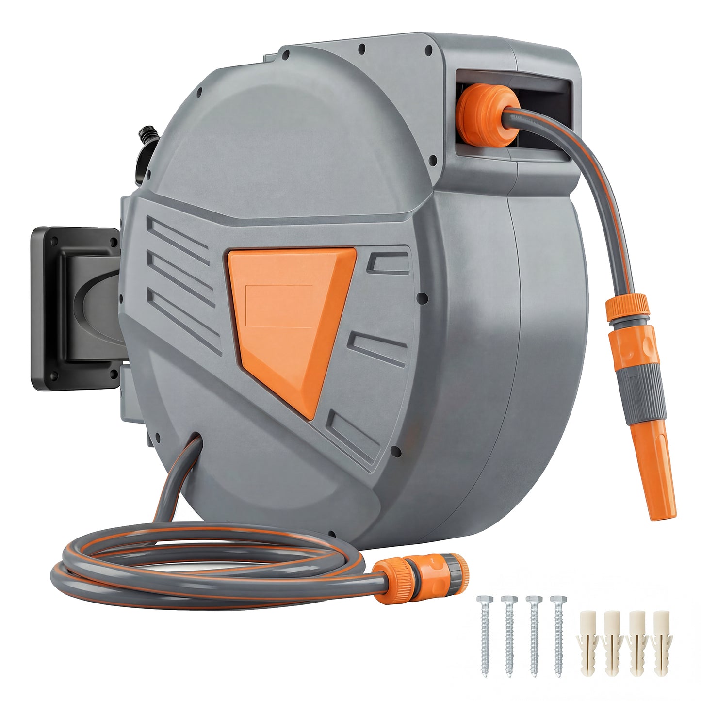 Retractable Hose Reel Wall Mounted, 20+1.6m Hose Pipe Reel, Orange