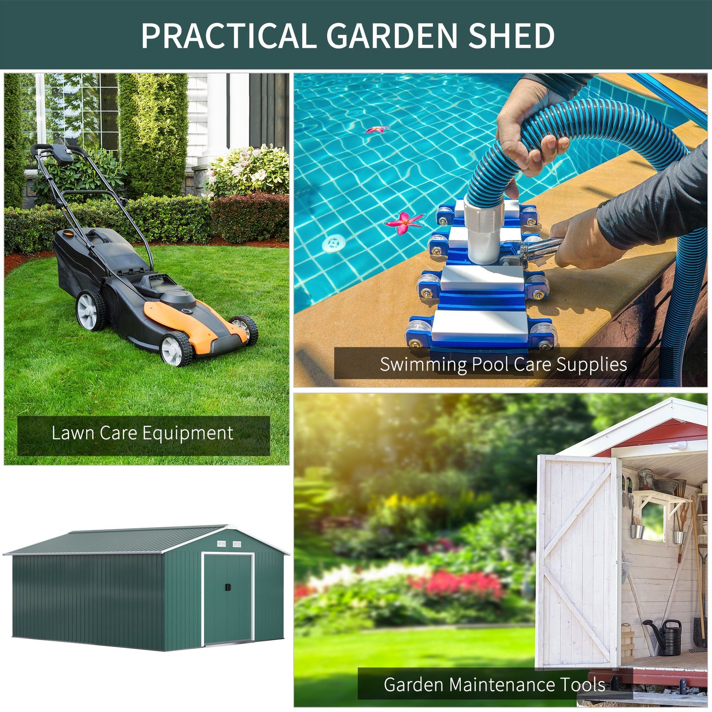 Outsunny 13 x 11ft Garden Metal Storage Shed Outdoor Storage Shed with Foundation Ventilation & Doors, Green
