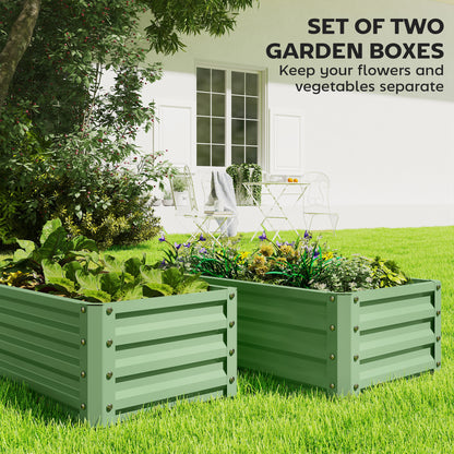 Set of 2 Raised Garden Bed Galvanised Planter Box, Light Green