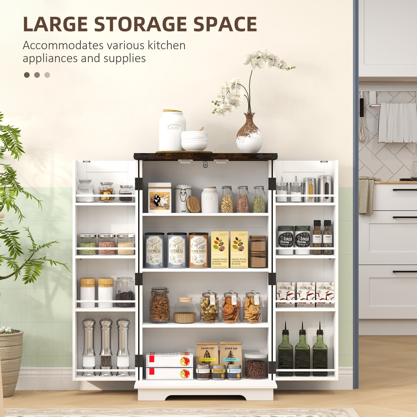 Kitchen Cupboard Pantry Cabinet with Adjustable Shelves White