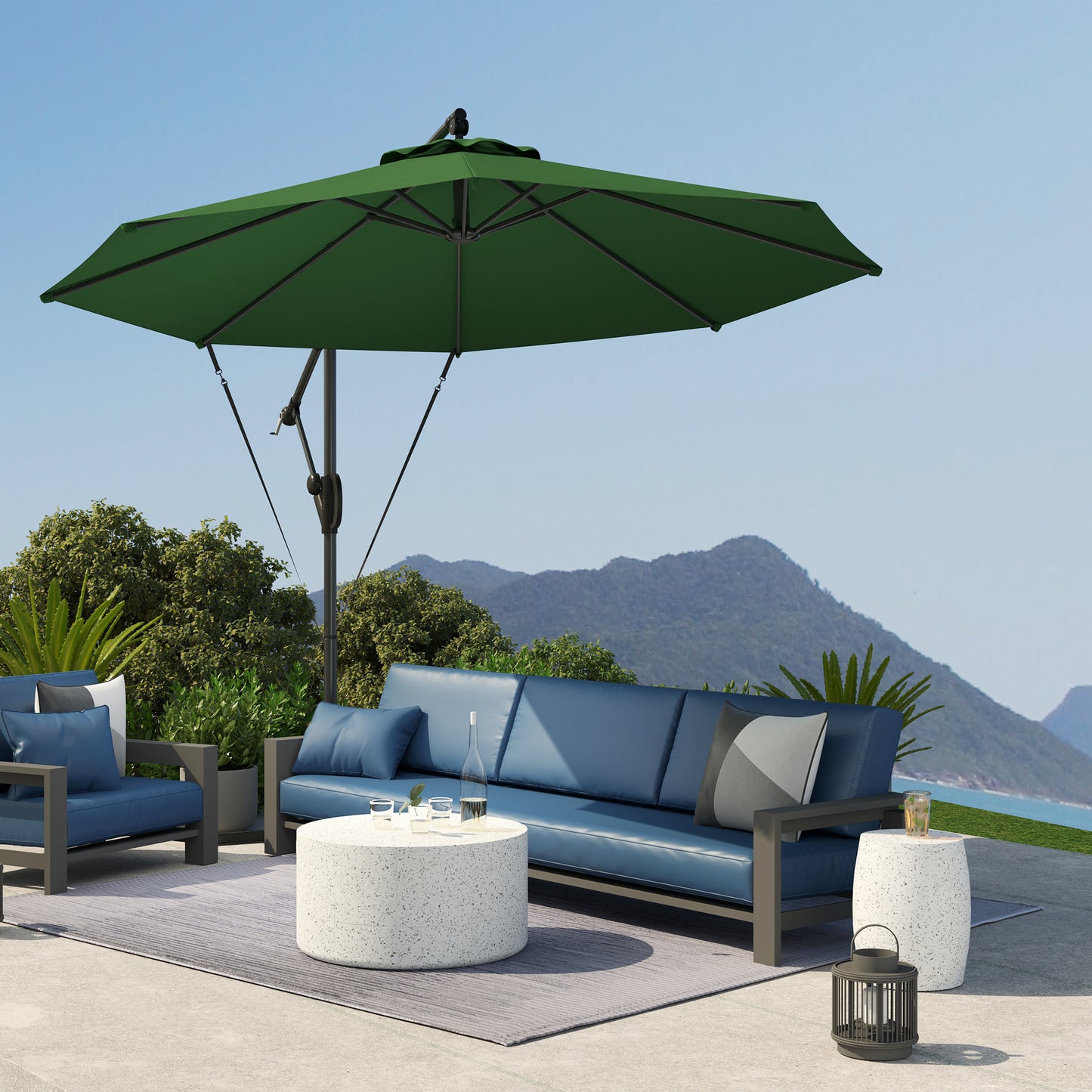 3(m) Cantilever Banana Parasol with Cover Wind Strap UPF50+Green