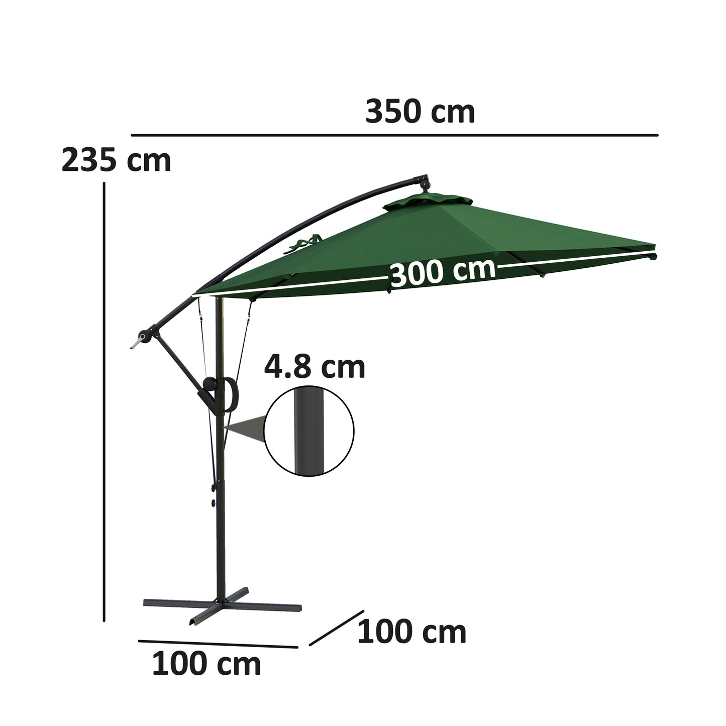 3(m) Cantilever Banana Parasol with Cover Wind Strap UPF50+Green
