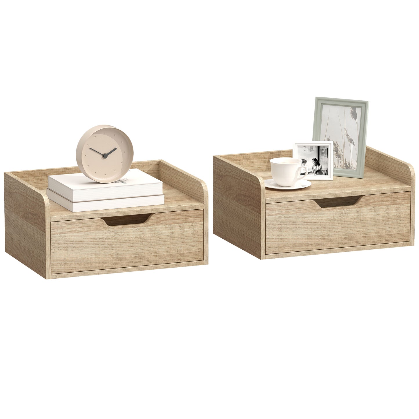 Floating Nightstands Set of 2, Nightstand with Drawer, Natural Wood