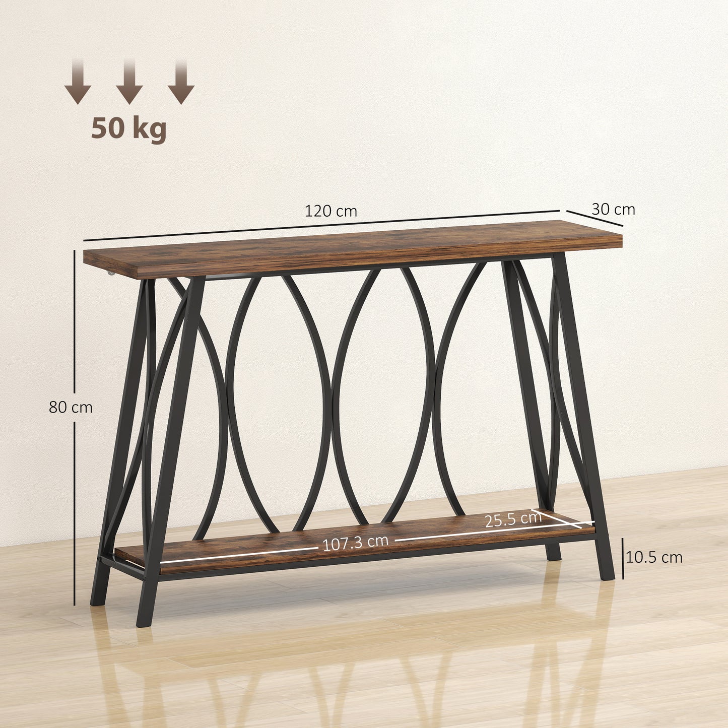 Console Table, Industrial Narrow Sofa Table with 2 Tiers, Metal Frame