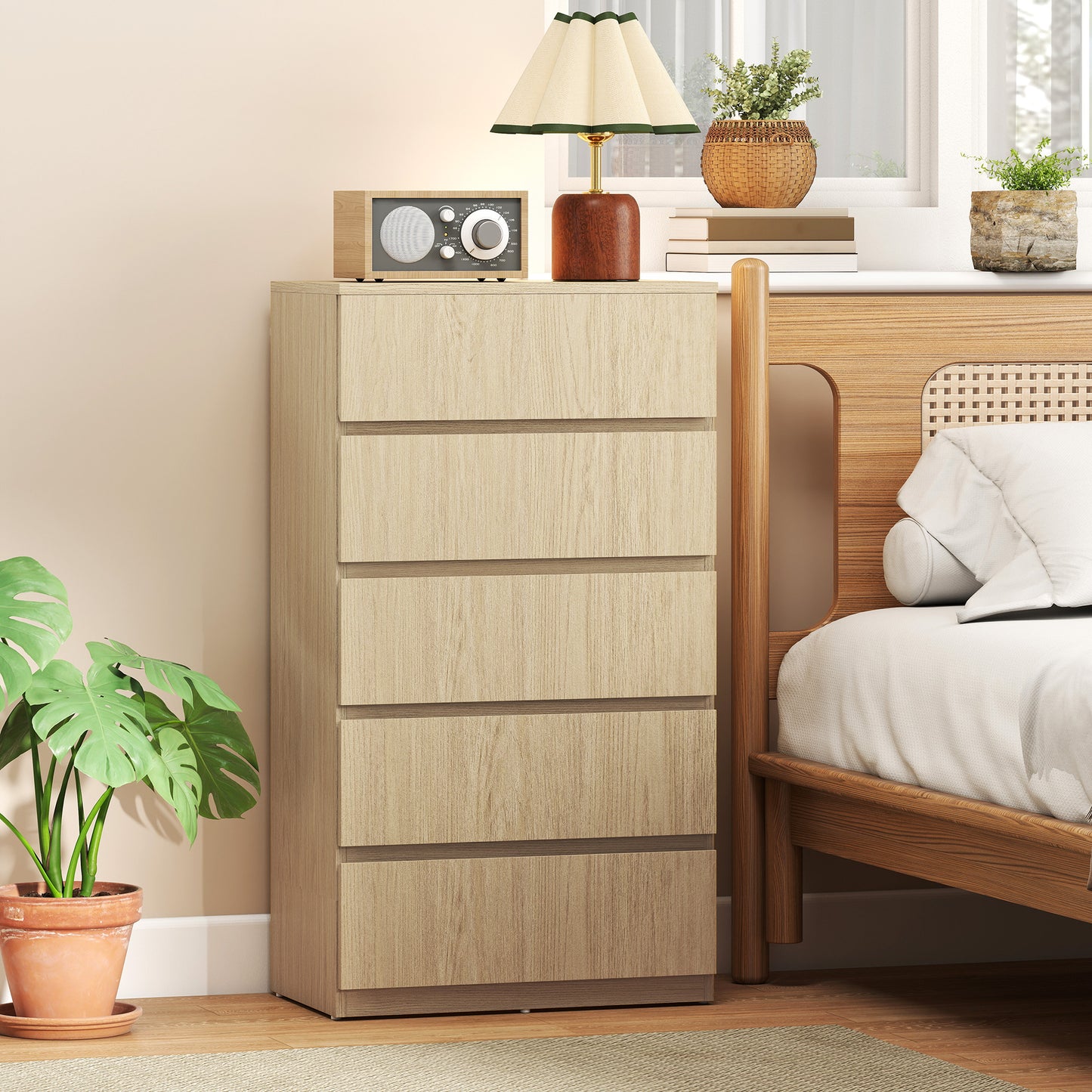 Bedroom Chest of Drawers, 5 Drawers Dresser, Drawer Unit, Natural