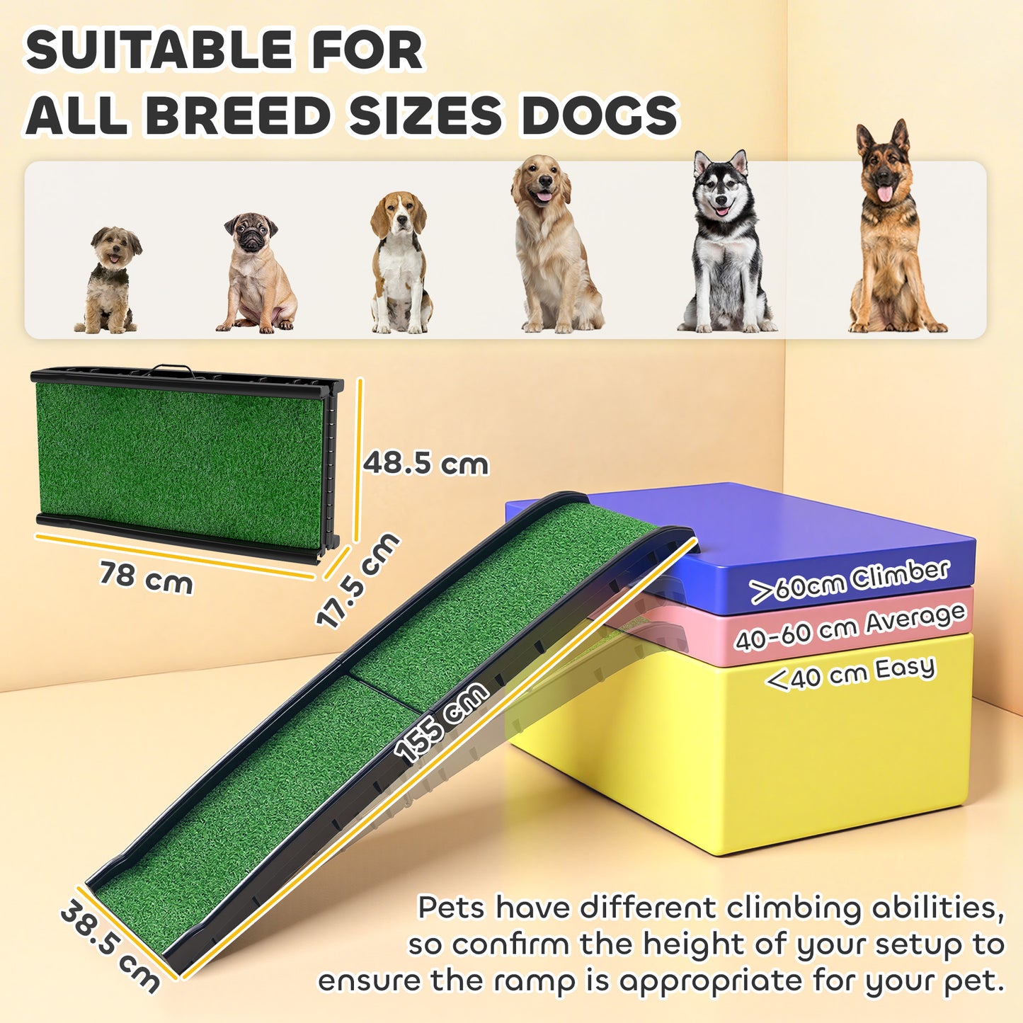 Dog Ramp for Car Foldable & Portable, Artificial Anti-slip Surface