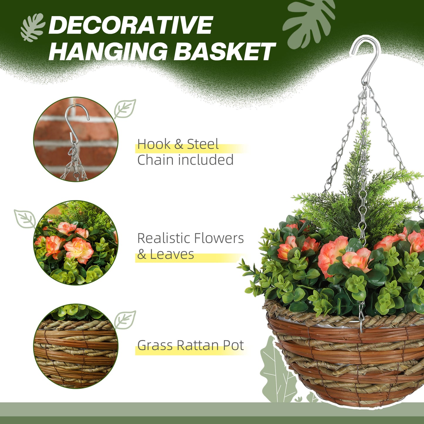 2 PCs Artificial Lisianthus Flower Hanging Planter Basket Orange
