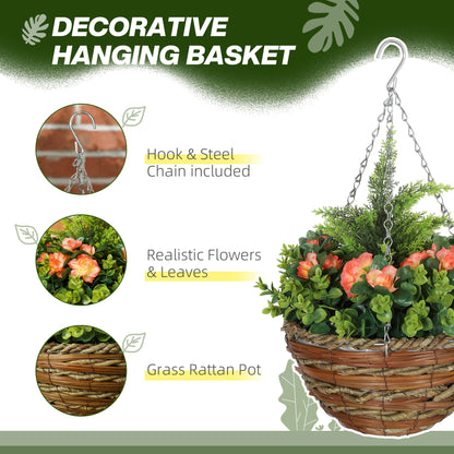 2 PCs Artificial Lisianthus Flower Hanging Planter Basket Orange