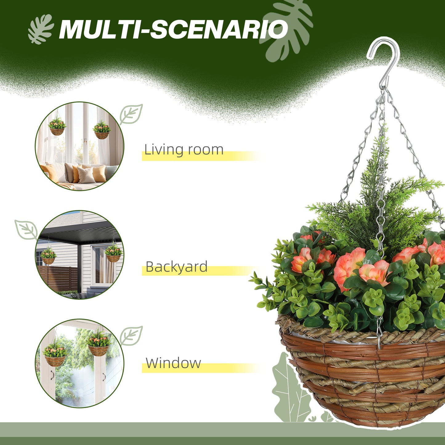 2 PCs Artificial Lisianthus Flower Hanging Planter Basket Orange