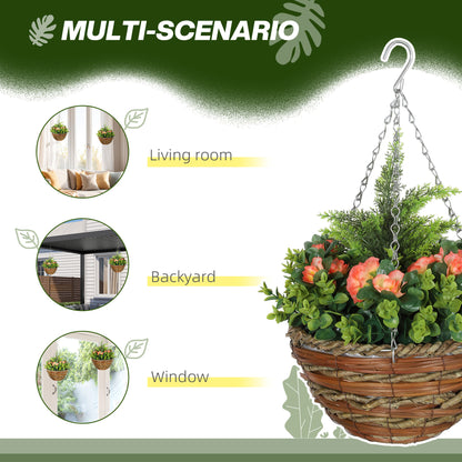 2 PCs Artificial Lisianthus Flower Hanging Planter Basket Orange