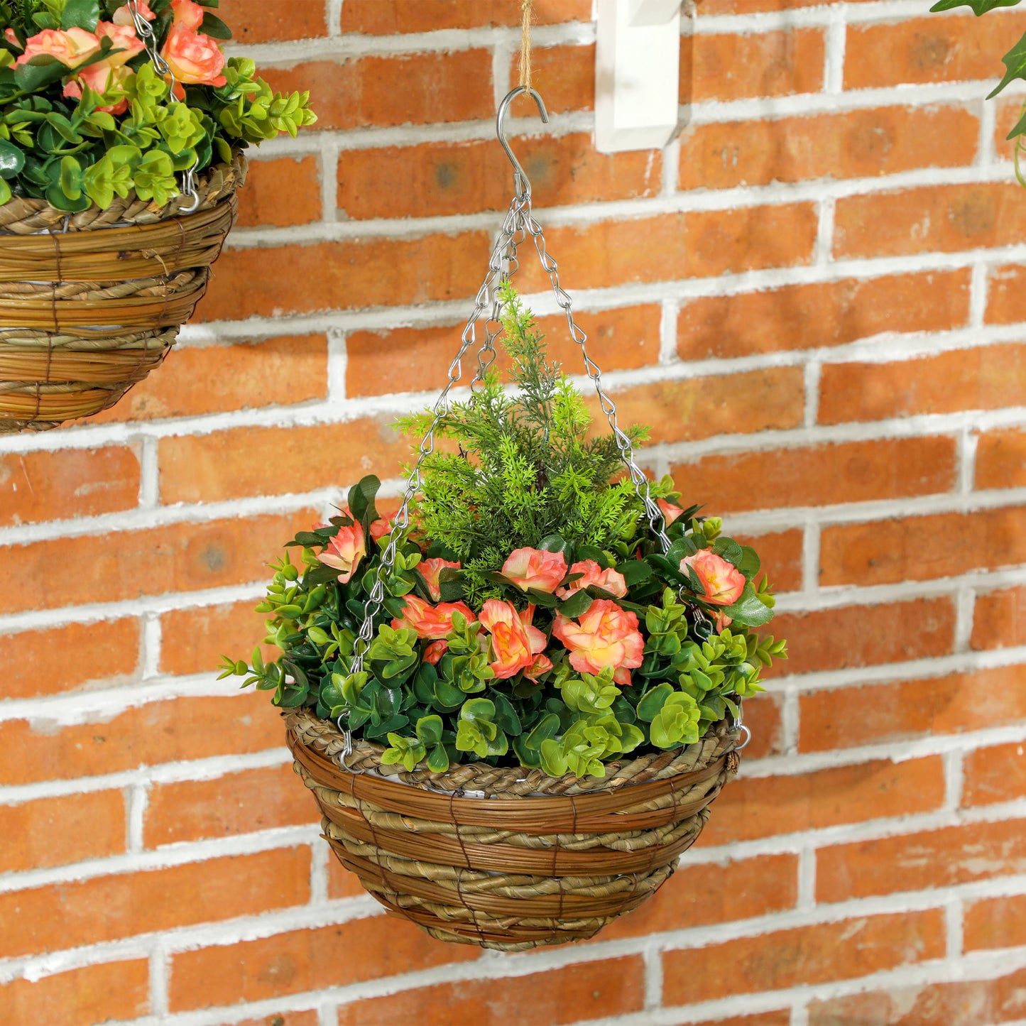 2 PCs Artificial Lisianthus Flower Hanging Planter Basket Orange