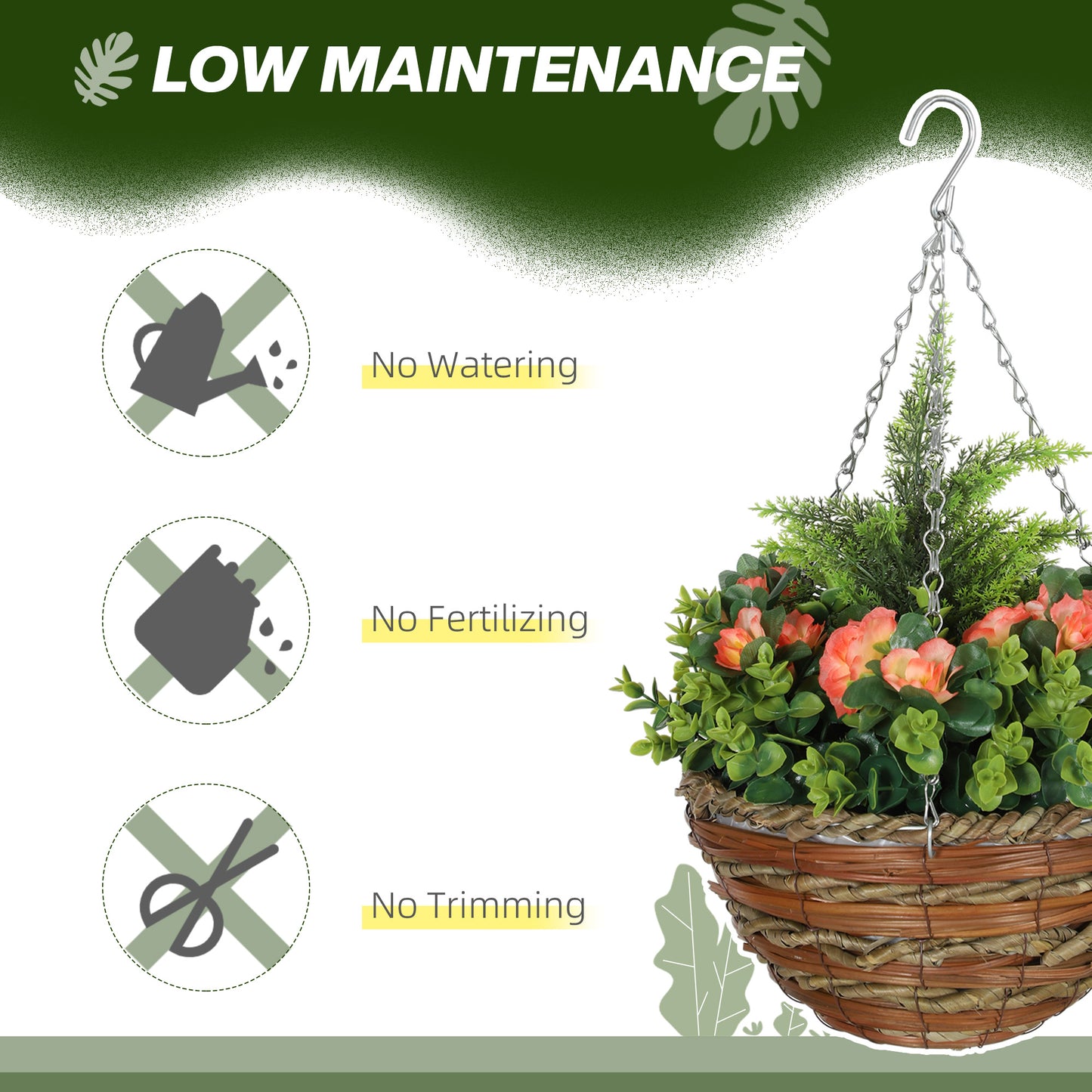 2 PCs Artificial Lisianthus Flower Hanging Planter Basket Orange